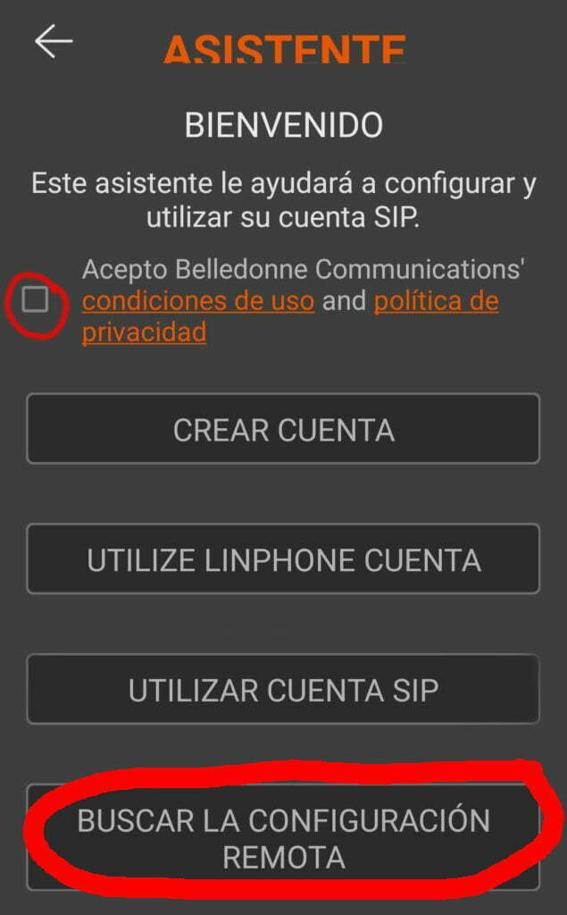 configuración linphone con código QR