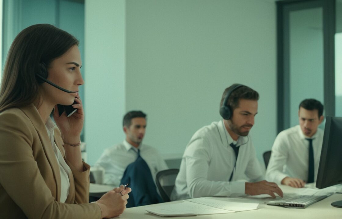 personas en una oficina usando teléfonos