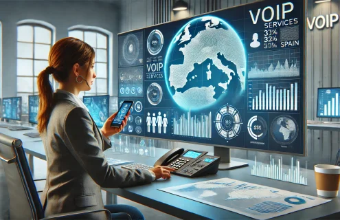 chica usando voip en una oficina