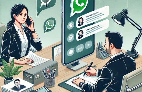 oficina comunicándose con whatsapp business