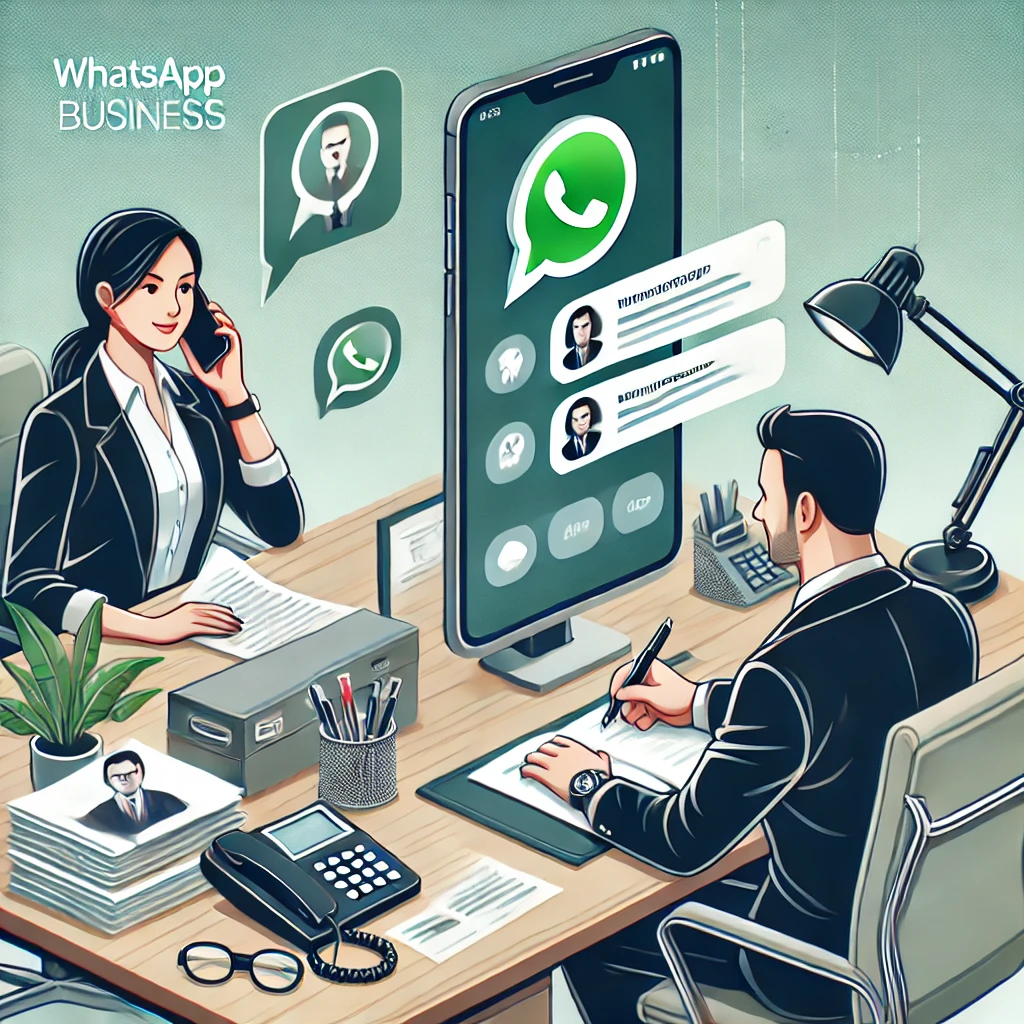 oficina comunicándose con whatsapp business